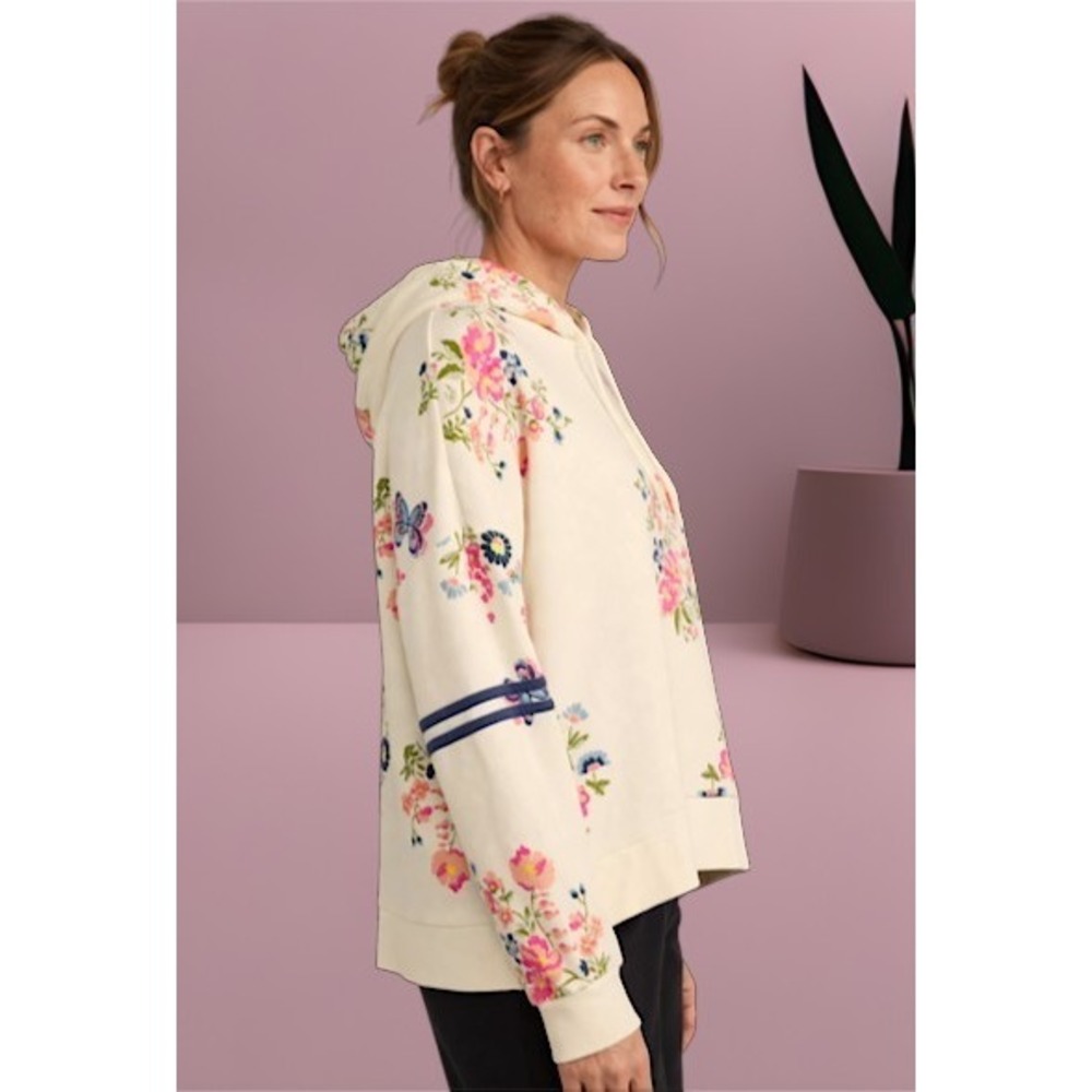 Simply Southern Floral Butterfly Hoodie Women's L Cream Split Sides Novelty